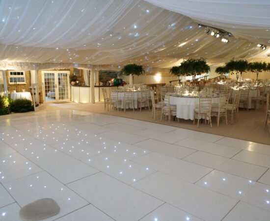 Marquee fully lined with starlight celing lining and dance floor.